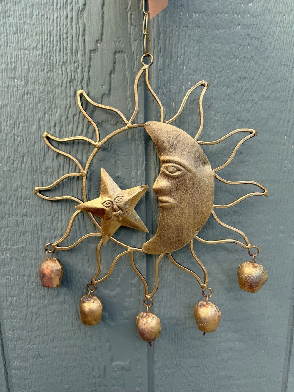 Gold Sun and Moon Wall Hanging – Decorative Metal wind chime